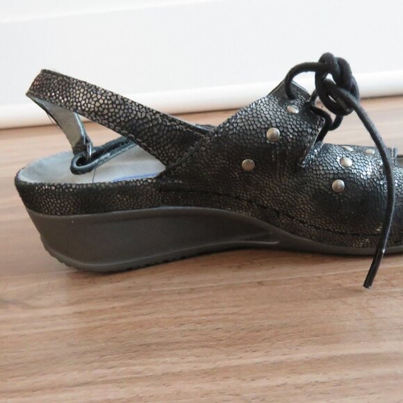 WOLKY Bombi Lace Up Leather Sandals in Black Silver Caviar - Size EU 38 / US 7 - Picture 13 of 16